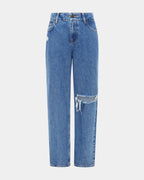 Womens Low Rider Heritage Trashed Baggy Denim Jeans - Denim