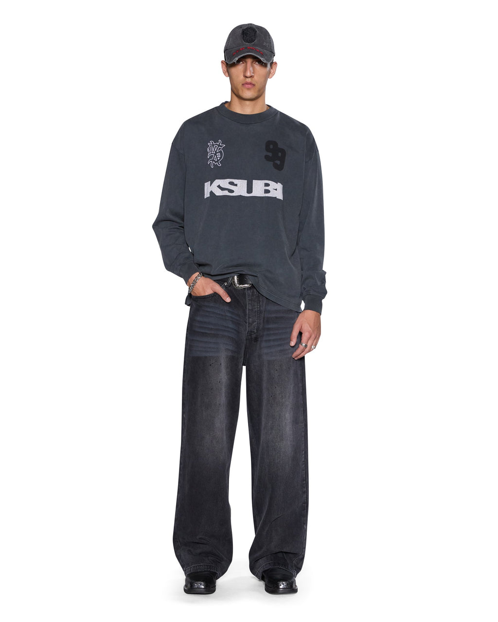 MENS RUGGED EKCESS LS TEE BLASTED BLACK TEES