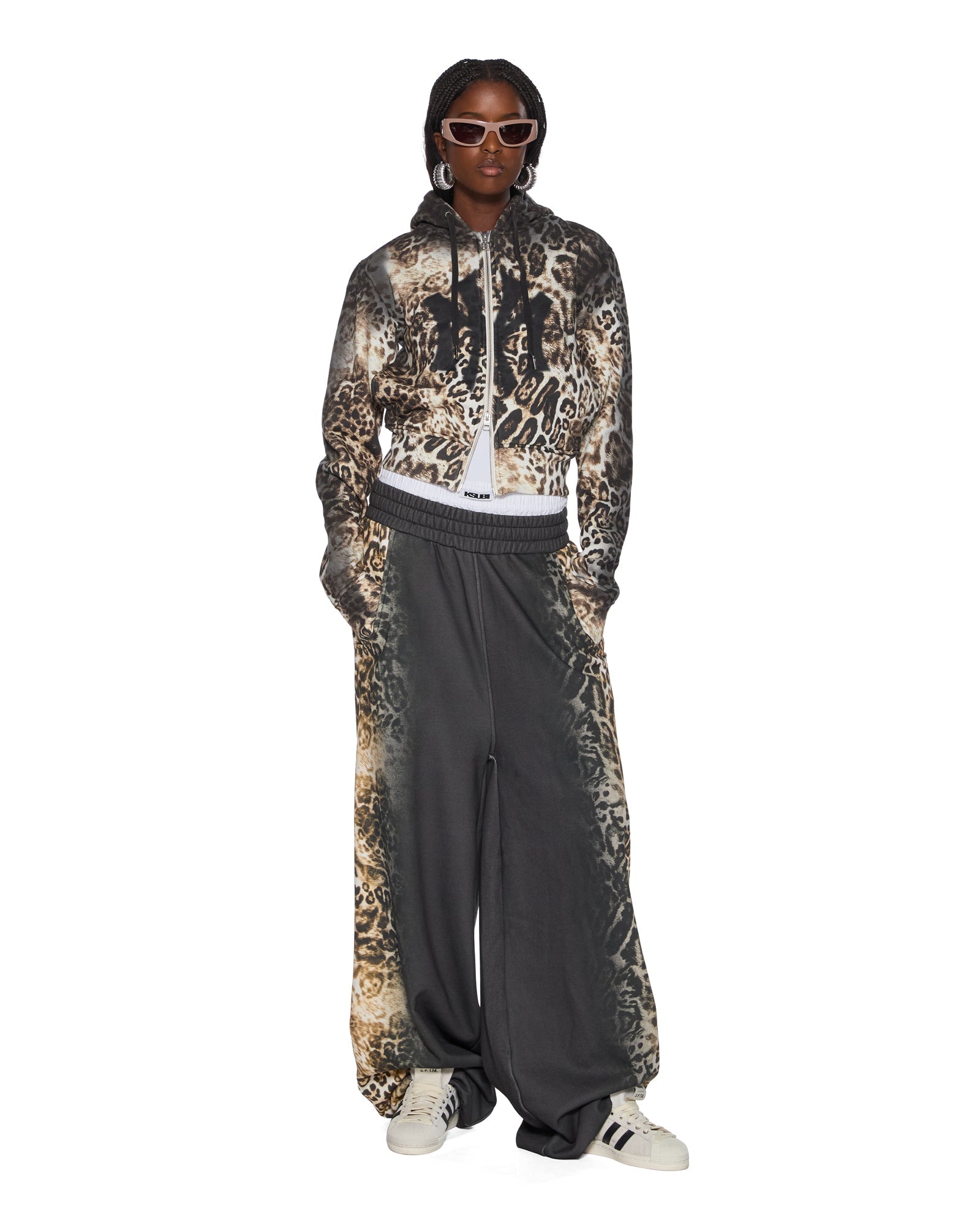 WOMENS  MOWALOLA TRAKPANT BLACK CHEETAH WIDE PANTS