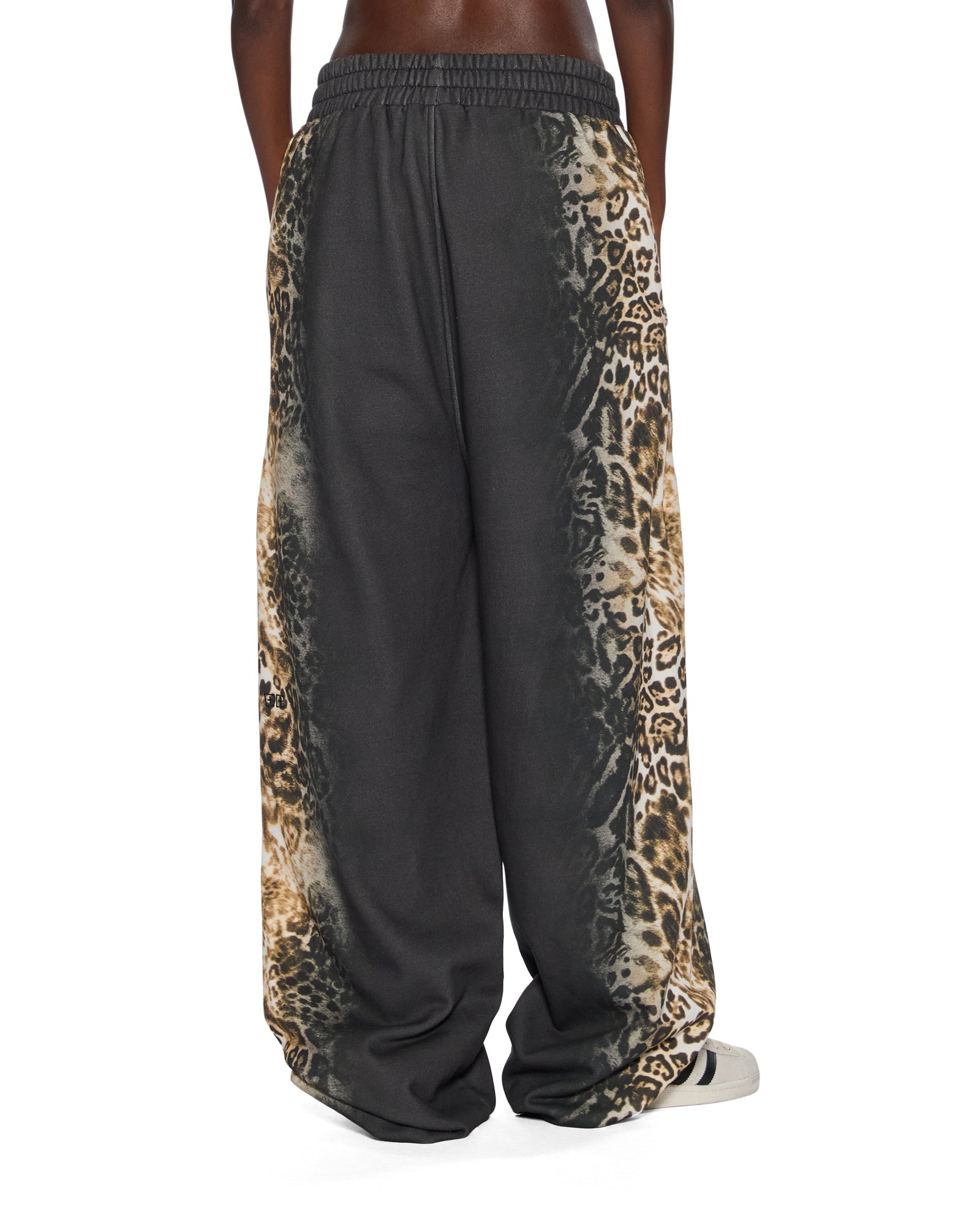 WOMENS  MOWALOLA TRAKPANT BLACK CHEETAH WIDE PANTS
