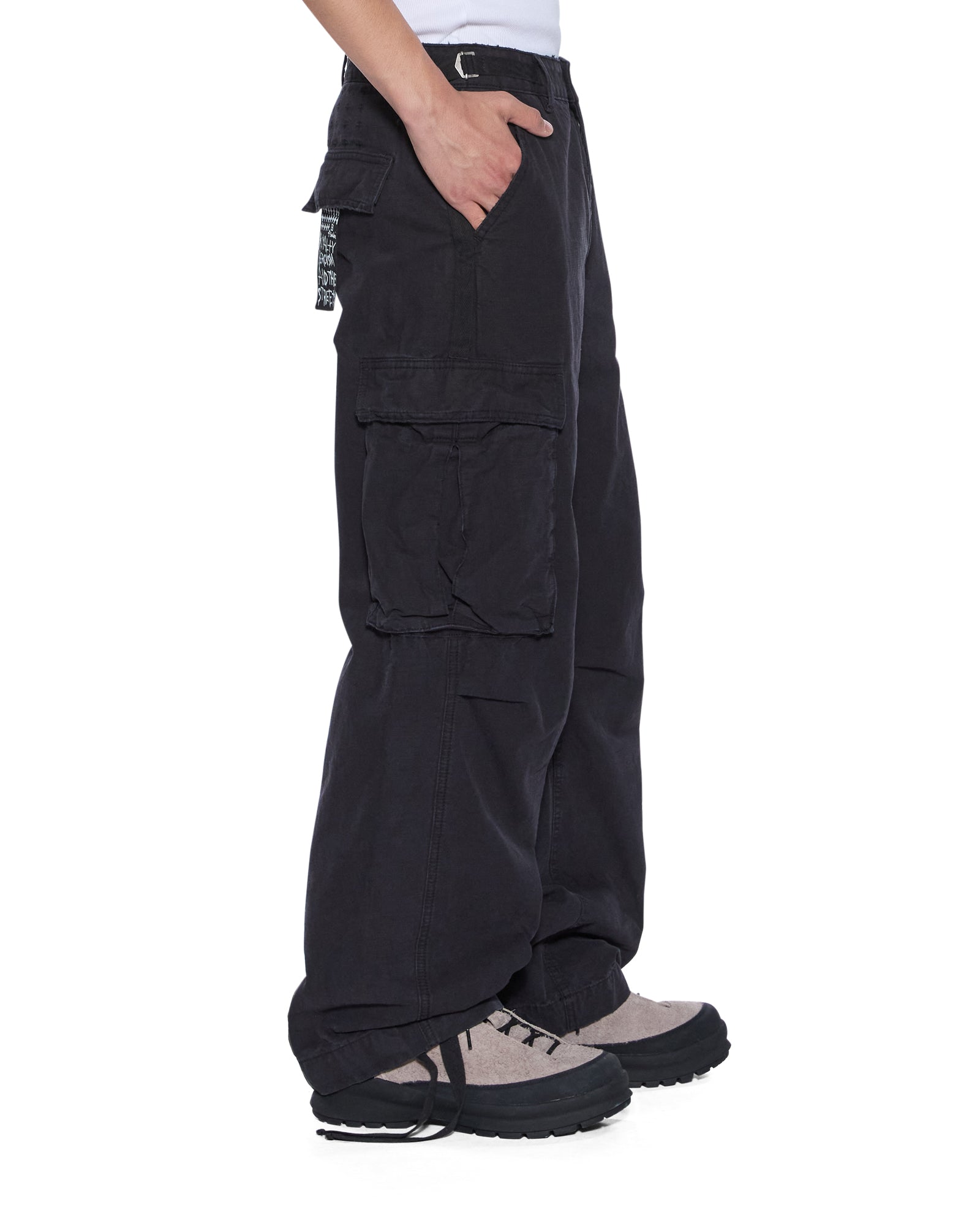 MENS  TROOP CARGO PANT BLACK FADE STRAIGHT PANTS
