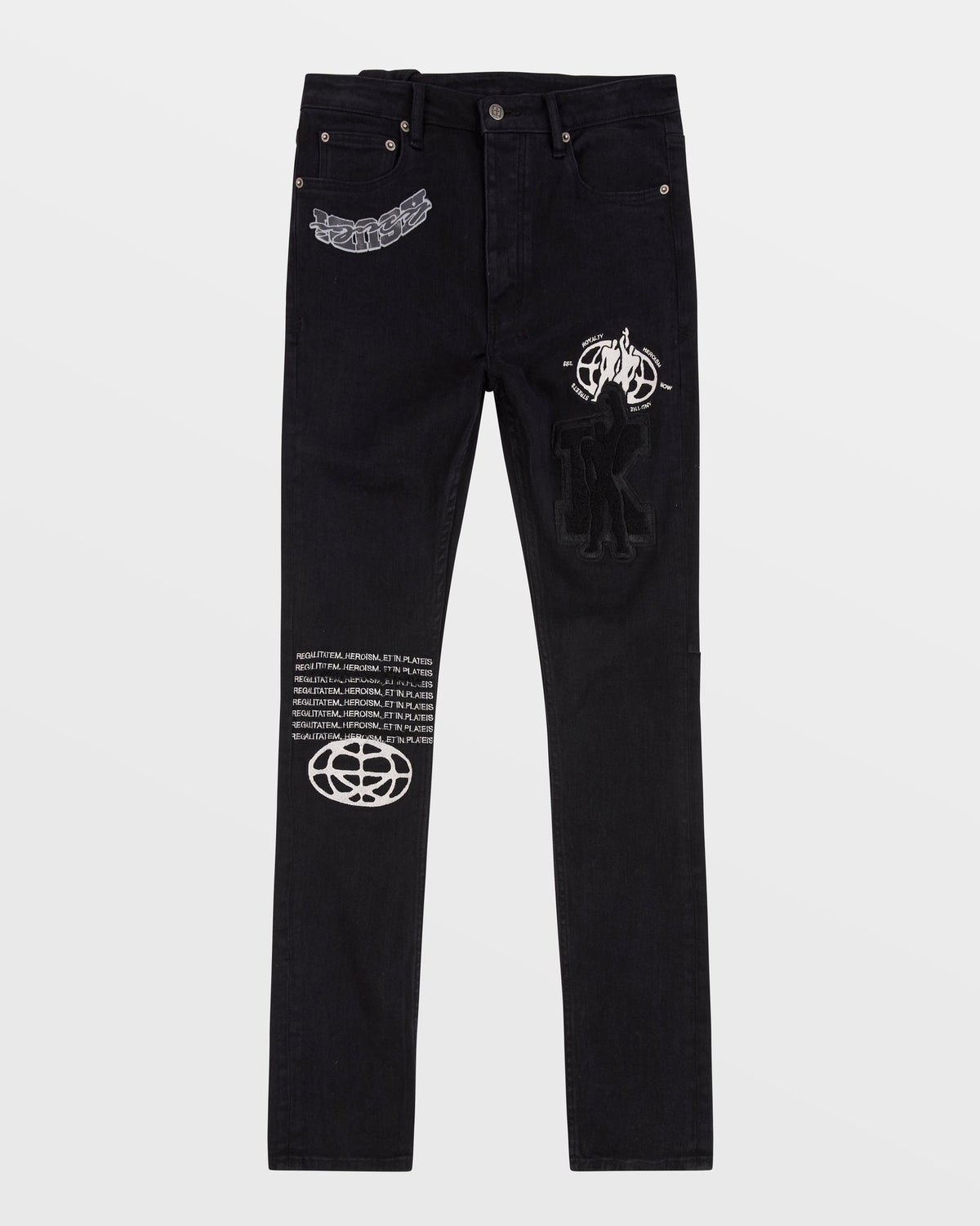 Mens Chitch K Patch Ace Black Slim Denim Jeans - Black