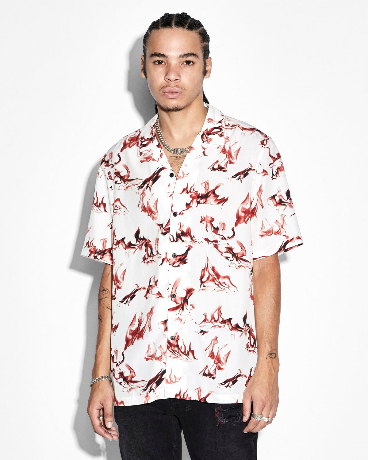 Mens Burnt Resort Ss Shirt White Regular Shirts - White