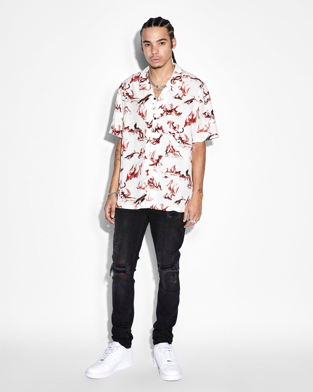 Mens Burnt Resort Ss Shirt White Regular Shirts - White