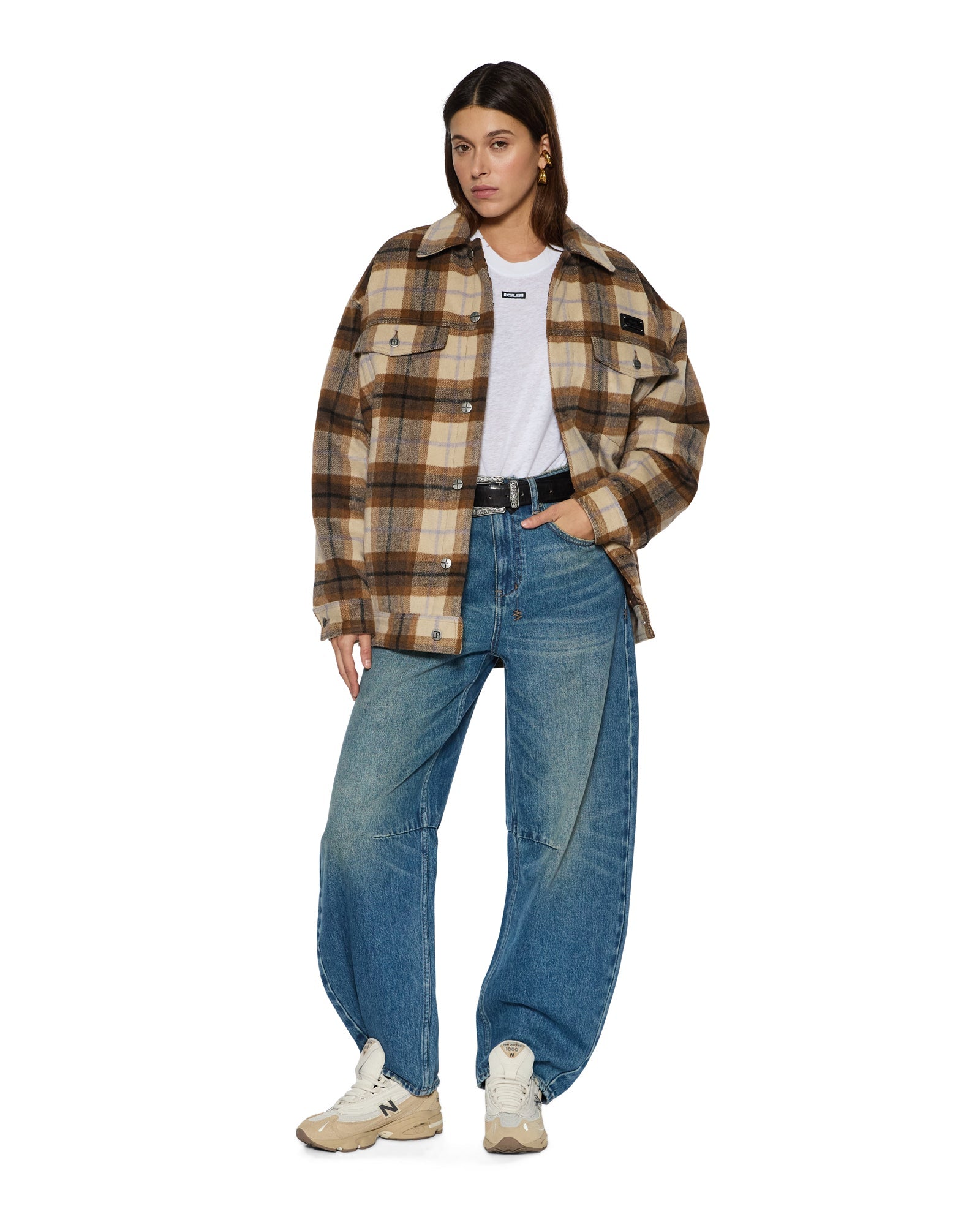 WOMENS  KSUPER TRUCKER JACKET PLAID OVERSIZED JACKETS