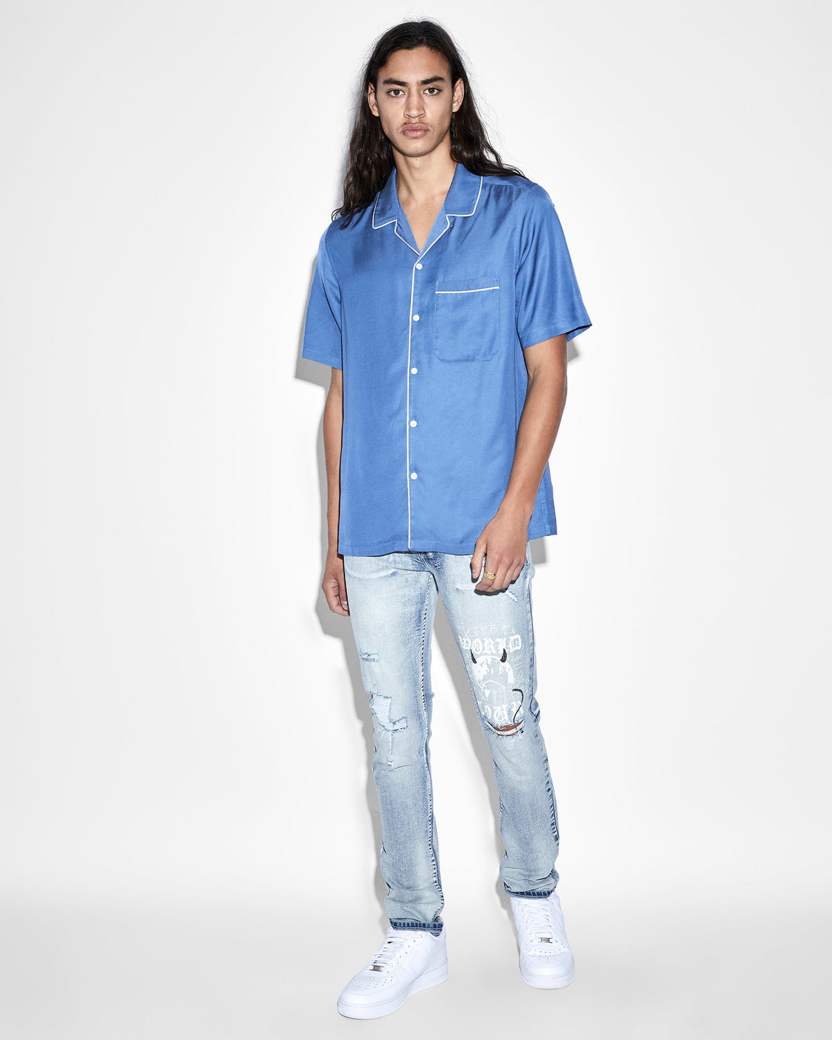 Mens Downtown Resort Ss Shirt Atlantic Regular Shirts - Blue