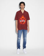 Mens Heart Resort Ss Shirt Crimson Regular Shirts - Red