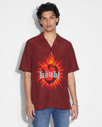 Mens Heart Resort Ss Shirt Crimson Regular Shirts - Red