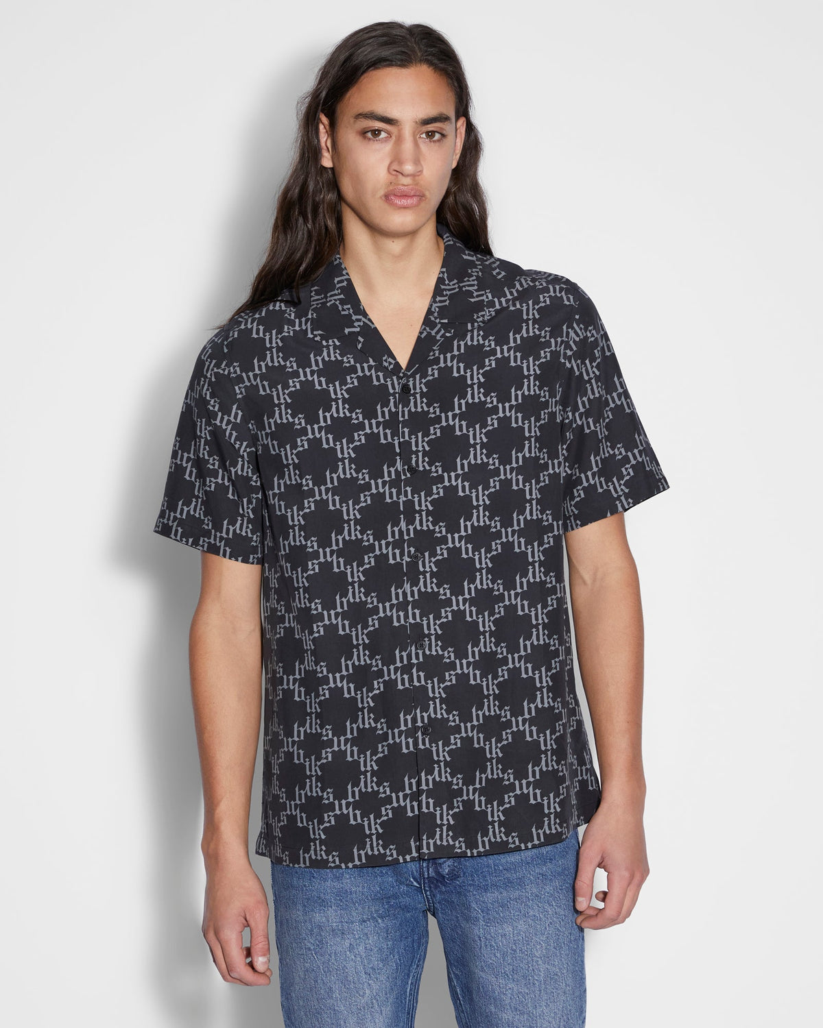 Mens Kult Resort Ss Shirt Black Regular Shirts - Black