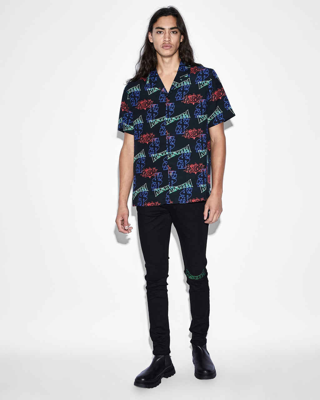 Mens Glow Resort Ss Shirt Black Regular Shirts - White