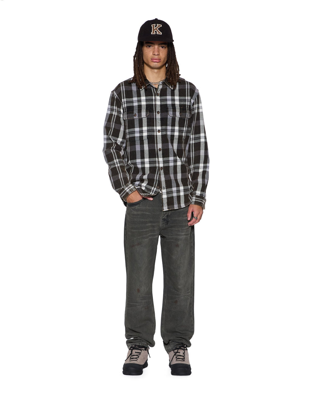 Mens Rosebowl Ls Shirt 1999 Black Check Regular Shirts - Black