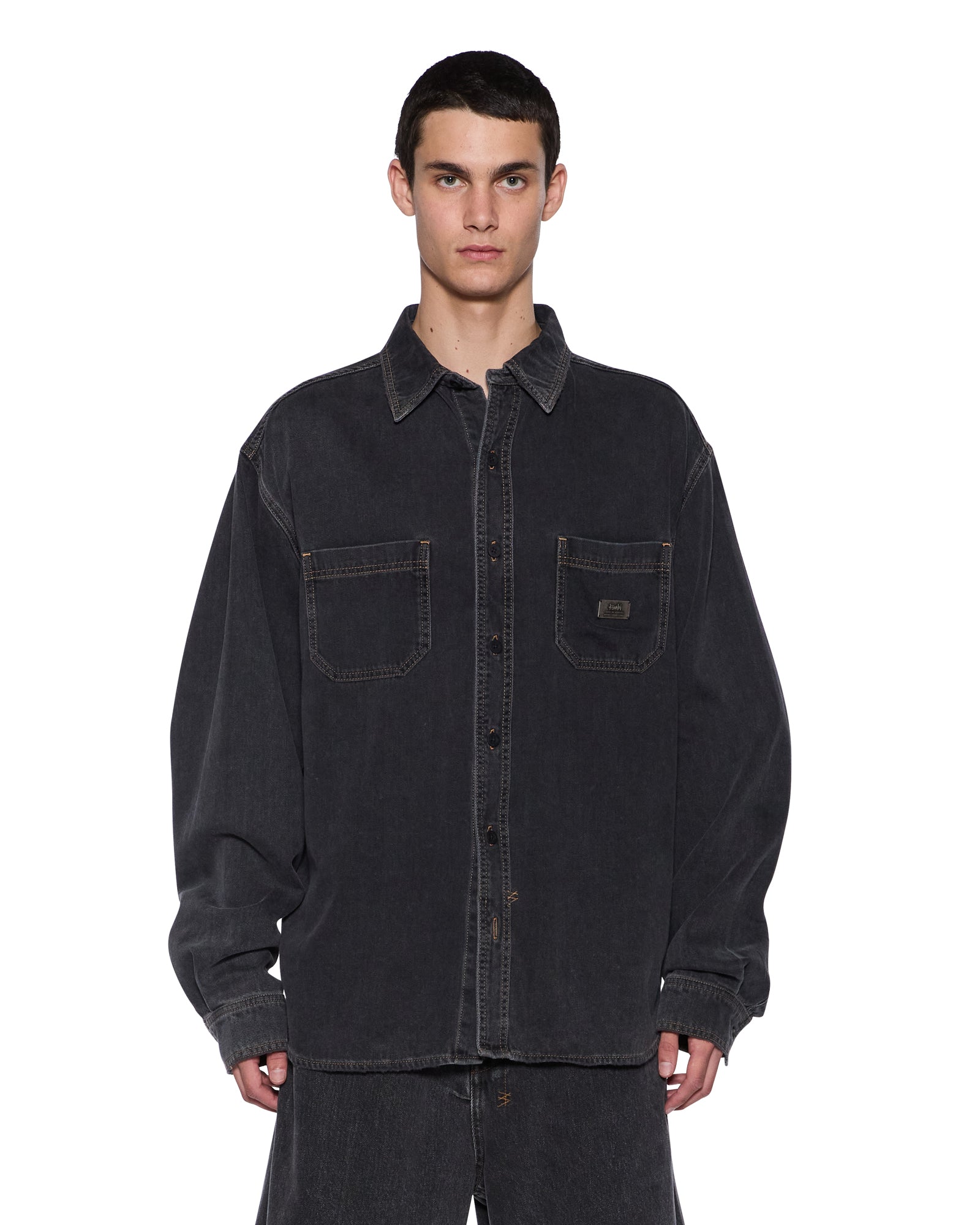 MENS  VULTURE DENIM LS SHIRT BAXTER BLACK REGULAR SHIRTS