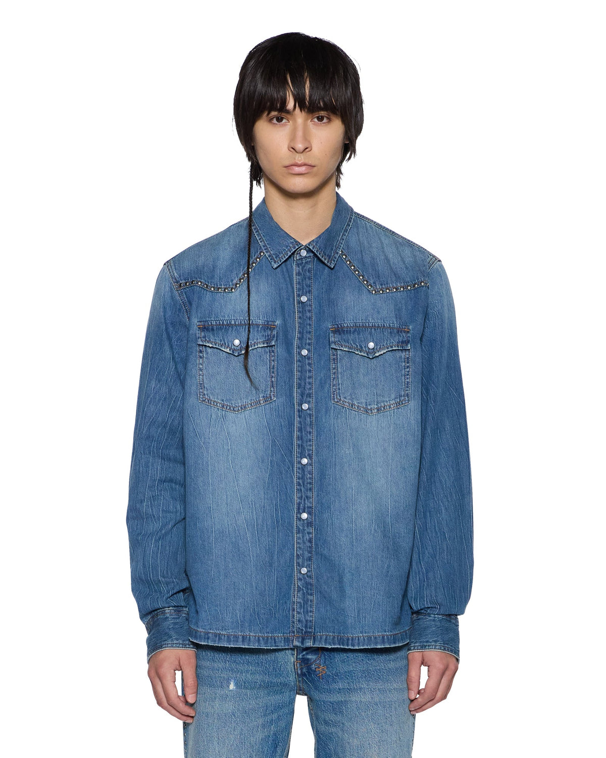 WHIPLASH LS SHIRT TEXAS BLUE STUDDED