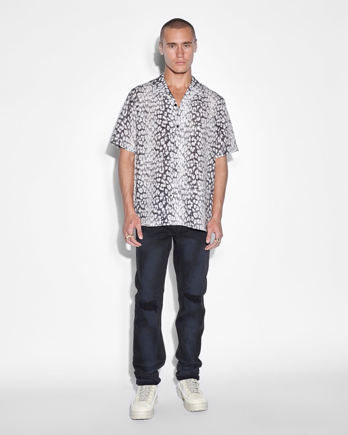 Mens Whitenoise Leopard Resort Ss Shirt Multi Regular Shirts - Multi Colour