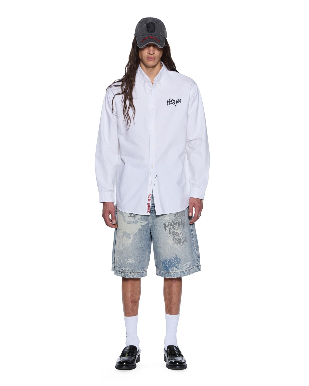 GRAFFITI ANTI BUTTON DOWN LS SHIRT WHITE