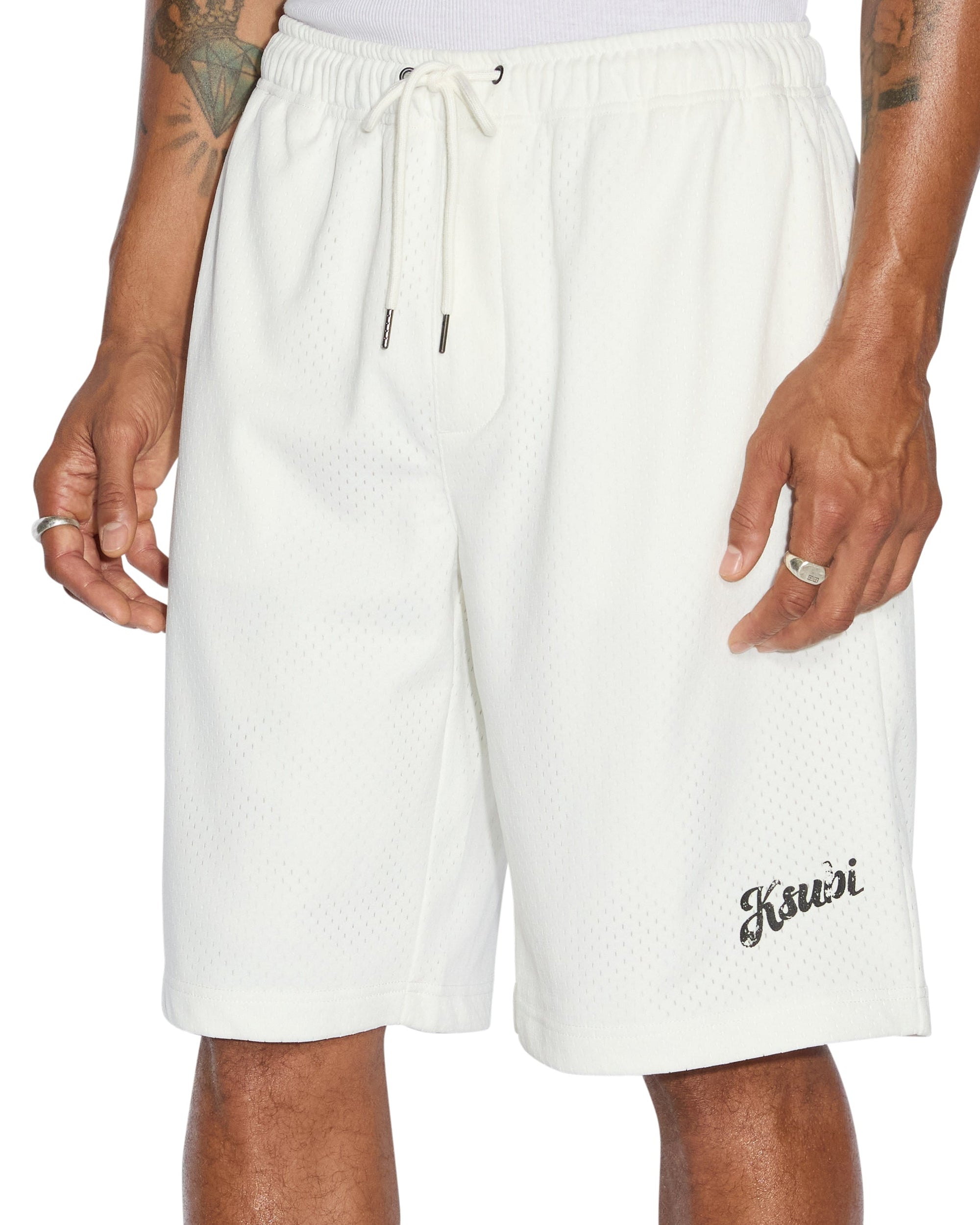 MENS  ROLL MESH SHORT WHITE REGULAR WALKSHORTS