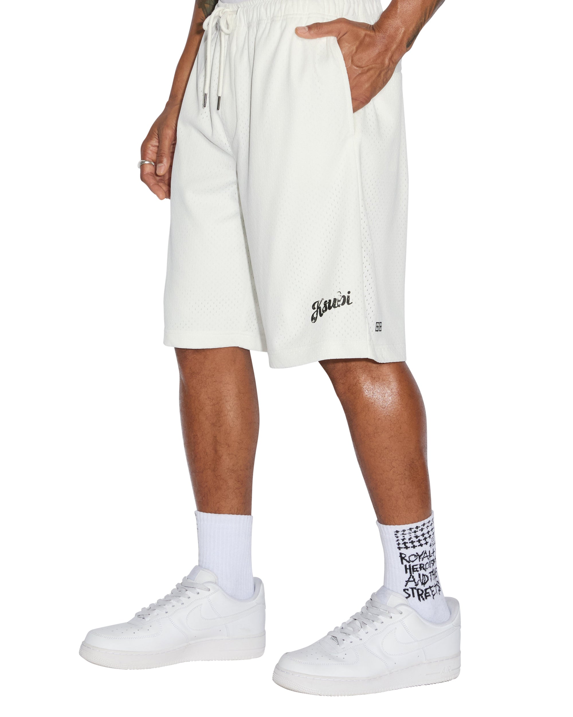 MENS  ROLL MESH SHORT WHITE REGULAR WALKSHORTS