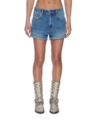 Womens Slouch Short Texas Blue Studded Baggy Walkshorts - Denim