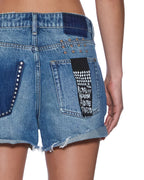 Womens Slouch Short Texas Blue Studded Baggy Walkshorts - Denim