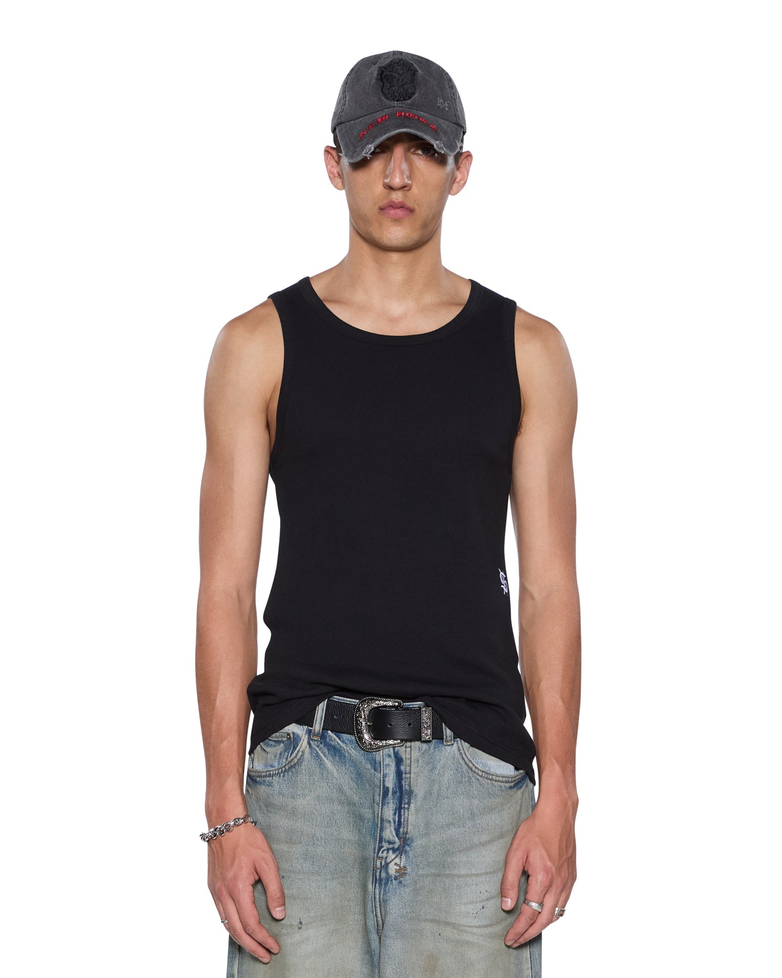 MENS  DEBUT SINGLET BLACK FITTED TEES