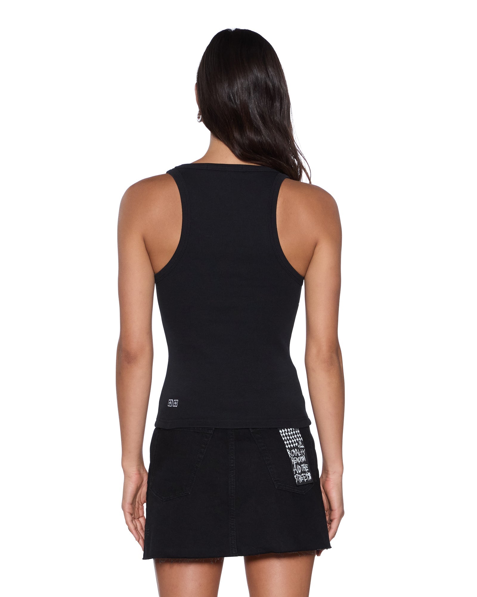 WOMENS  STACKED ORIGIN TANK BLACK FITTED FASHION TOPS