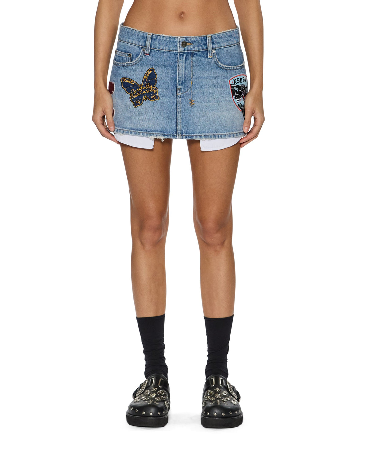 WOMENS MICRO MINI SKIRT HORIZON PATCH SKIRTS