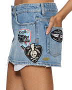 WOMENS MICRO MINI SKIRT HORIZON PATCH SKIRTS