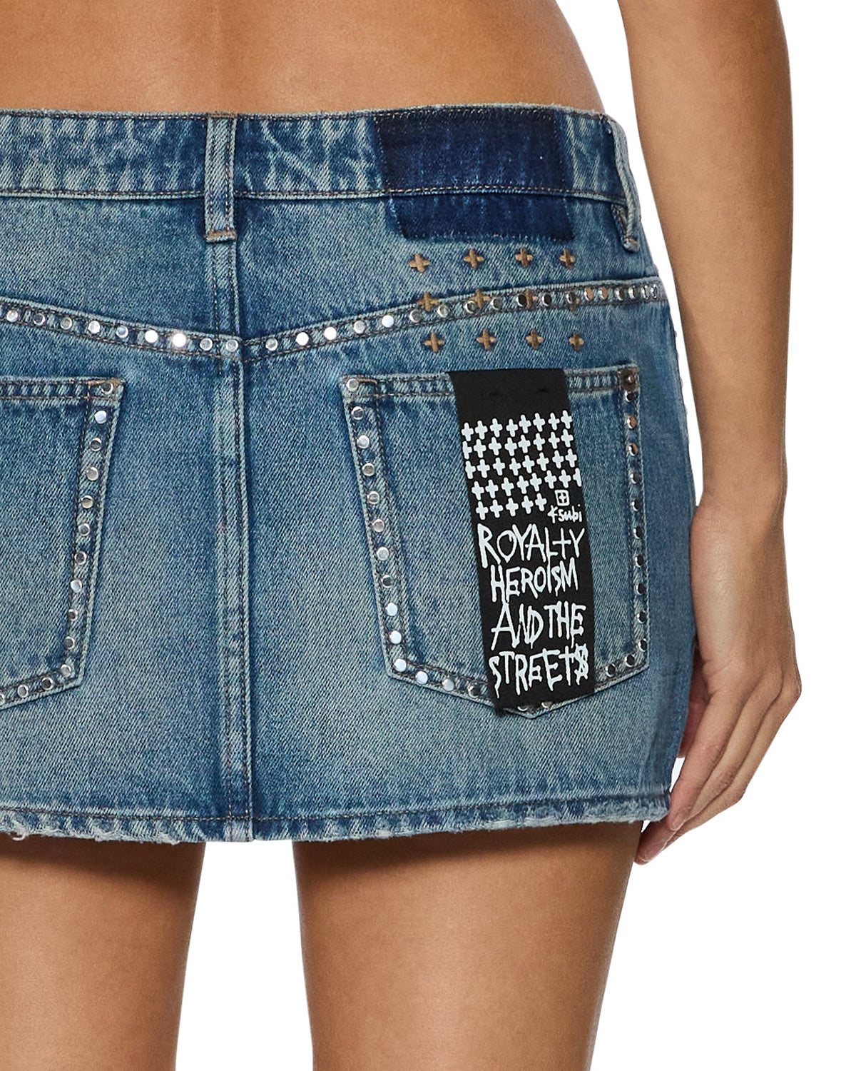 MICRO MINI SKIRT TEXAS BLUE STUDDED