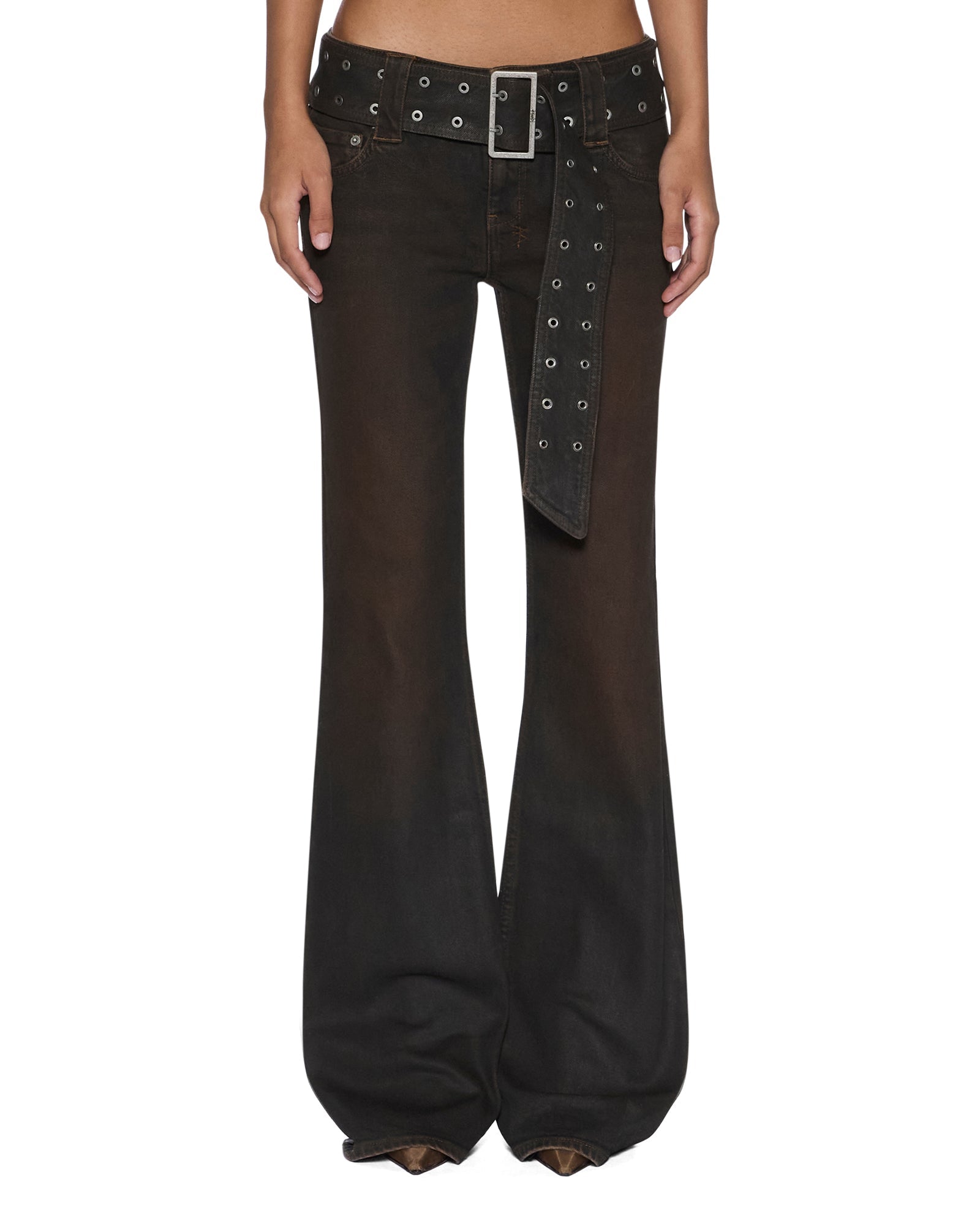 WOMENS  SOHO LO BELTED GREASED SLIM DENIM JEANS