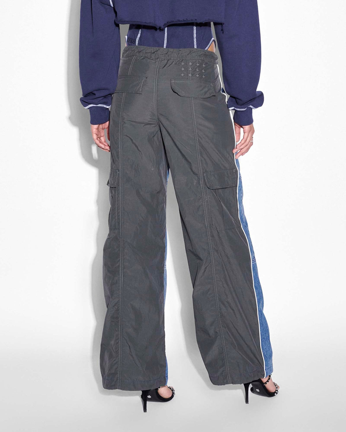 WOMENS BAGGY JEAN NYLON SPLICE DENIM JEANS