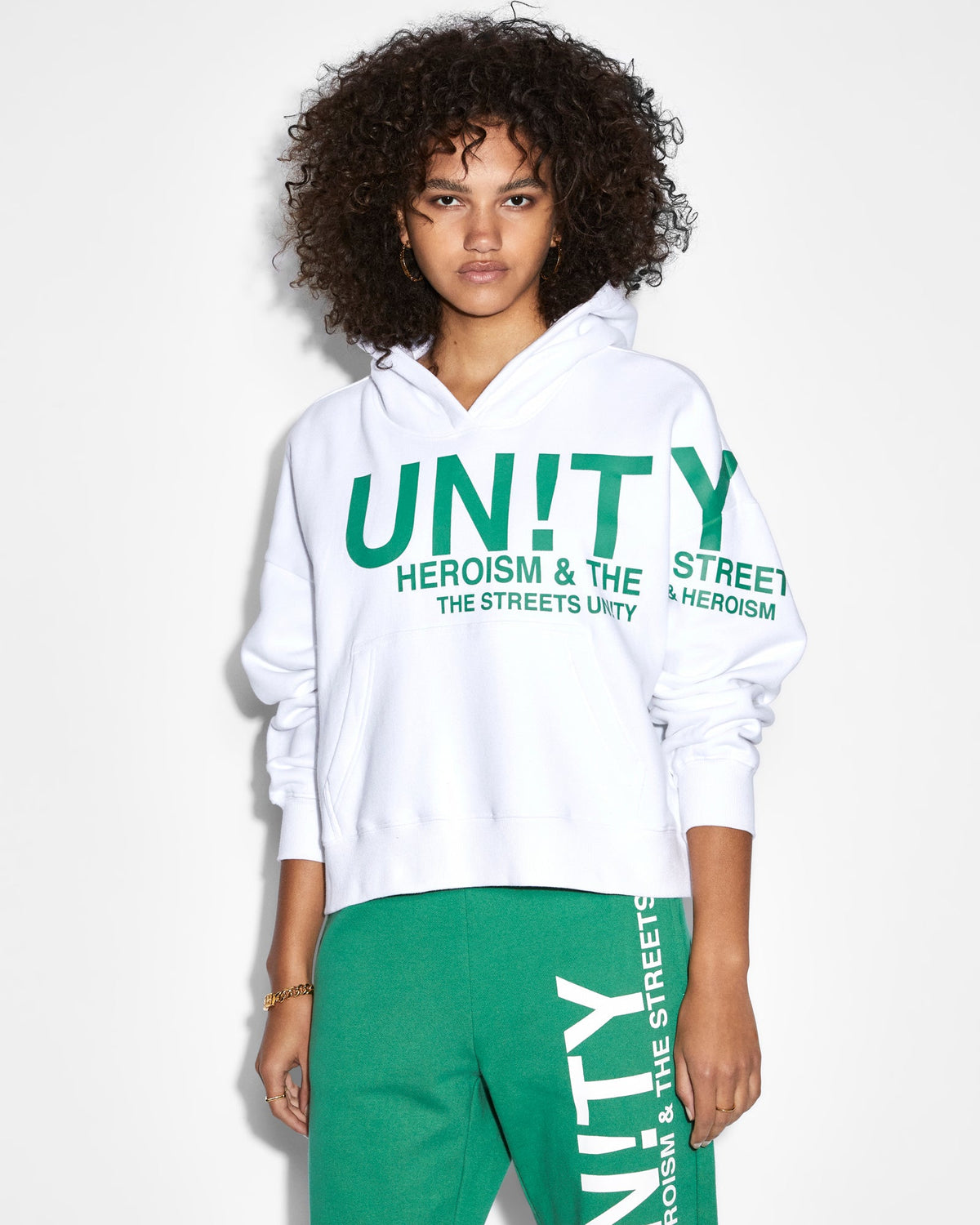 Womens Unity Slouch Hoodie White Oversized Fleece - Beige