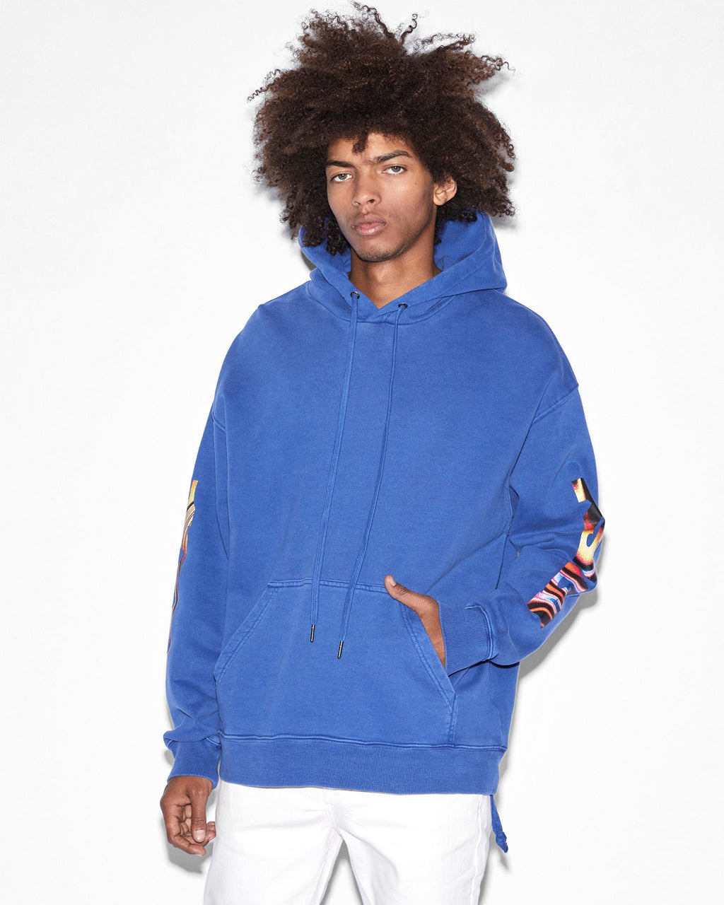 Mens Mindstate Biggie Hoodie Solid Blue Oversized Fleece - Blue