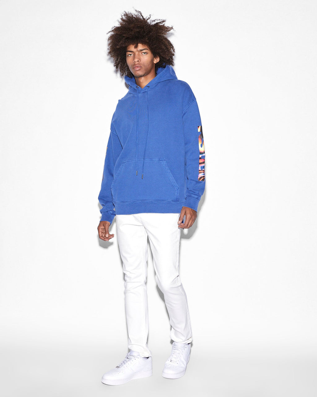 Mens Mindstate Biggie Hoodie Solid Blue Oversized Fleece - Blue