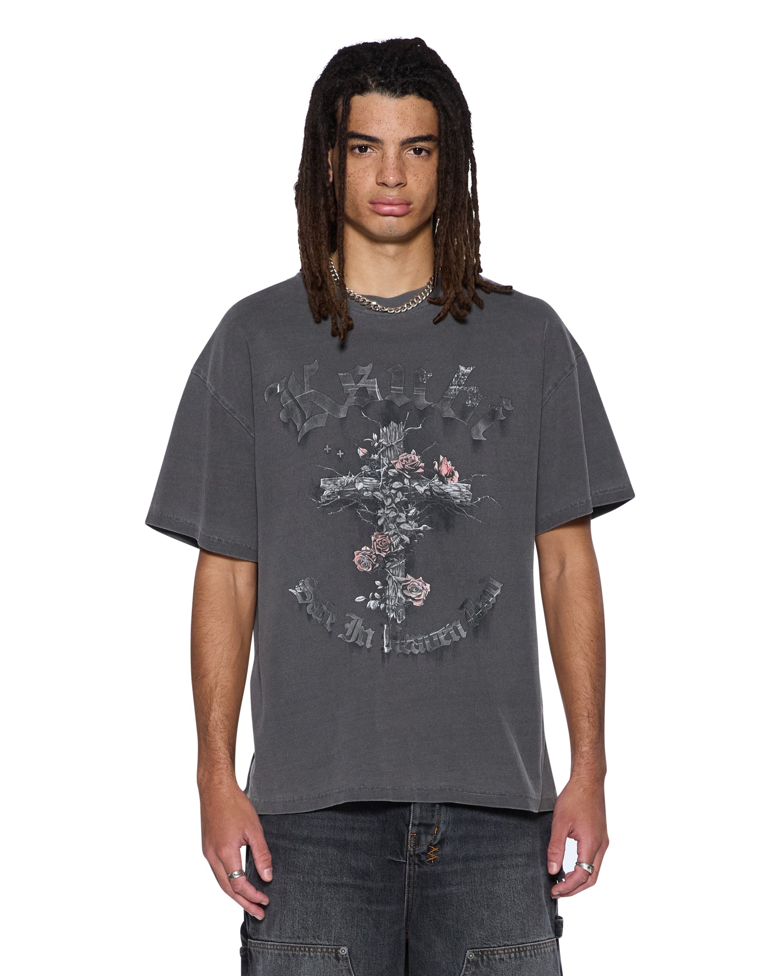 MENS THORNED EKCESS SS TEE CHARCOAL OVERSIZED TEES
