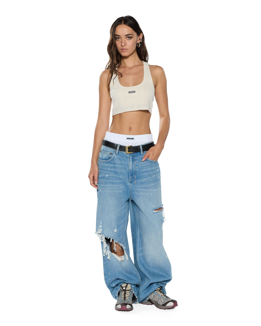 WOMENS KSUPER SURGE TRASHED DENIM JEANS