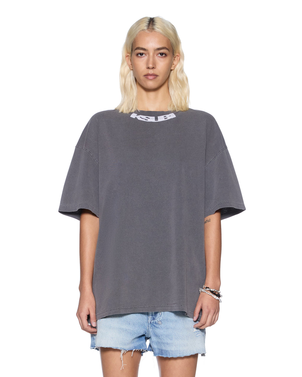 Womens Sott Stamp Boyfriend Ss Tee Charcoal Oversized Tees - Grey