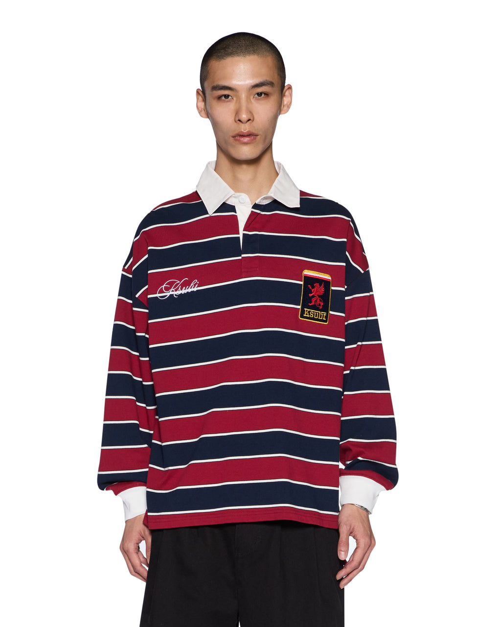 Mens Perform Duke Rugby Ls Jersey Black Red Boxy Fashion Tops - Black