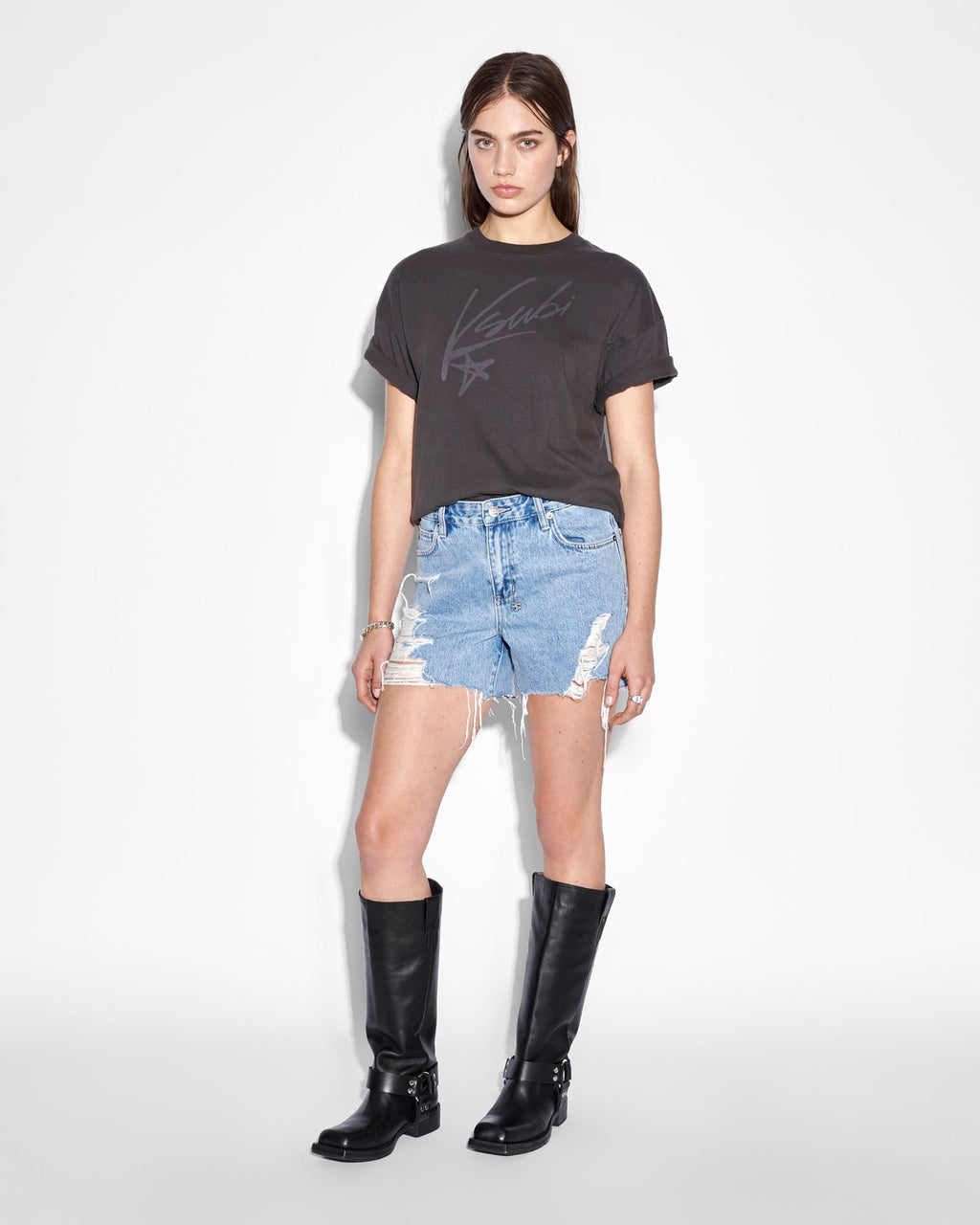 Womens Sprayed Oh G Ss Tee Charcoal Oversized Tees - Grey