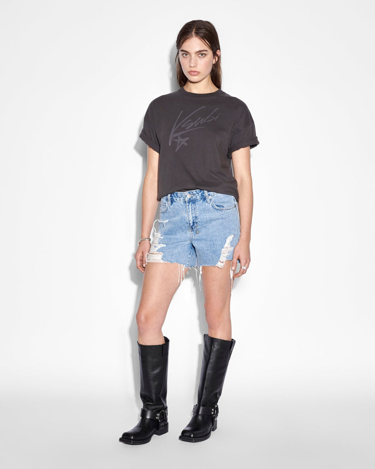 Womens Sprayed Oh G Ss Tee Charcoal Oversized Tees - Grey