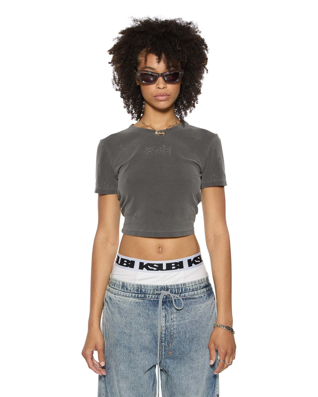 Womens 1999 Plus Baby Ss Tee Charcoal Fitted Tees - Grey
