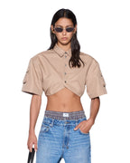 WOMENS BARKER CROP SS SHIRT TAN SHIRTS
