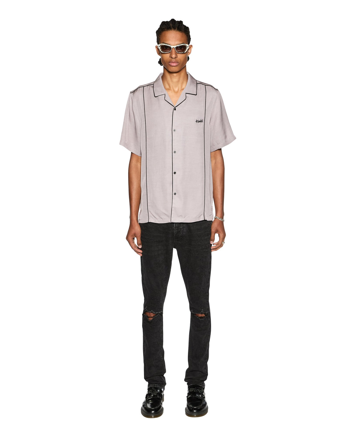 Mens Downtown Resort Ss Shirt Haze Regular Shirts - Purple