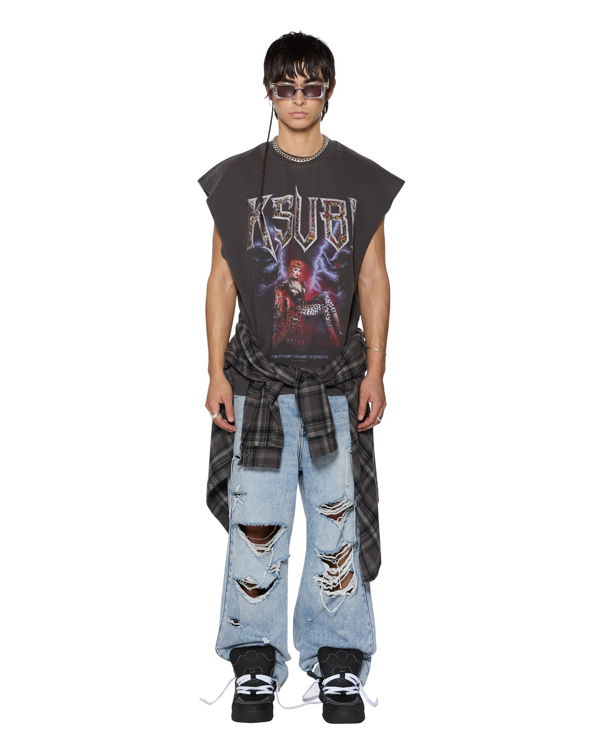 MENS MAXX BUNKER BLUE TRASHED DENIM JEANS