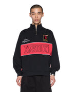 Mens Performance Mock Neck Crew Jet Black Relaxed Fleece - Black