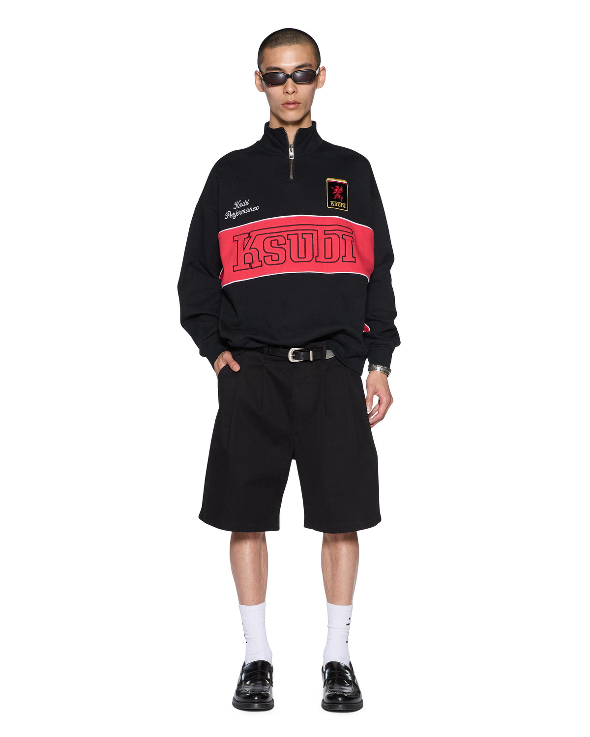 Mens Performance Mock Neck Crew Jet Black Relaxed Fleece - Black