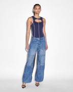WOMENS BAGGY JEAN NYLON SPLICE DENIM JEANS