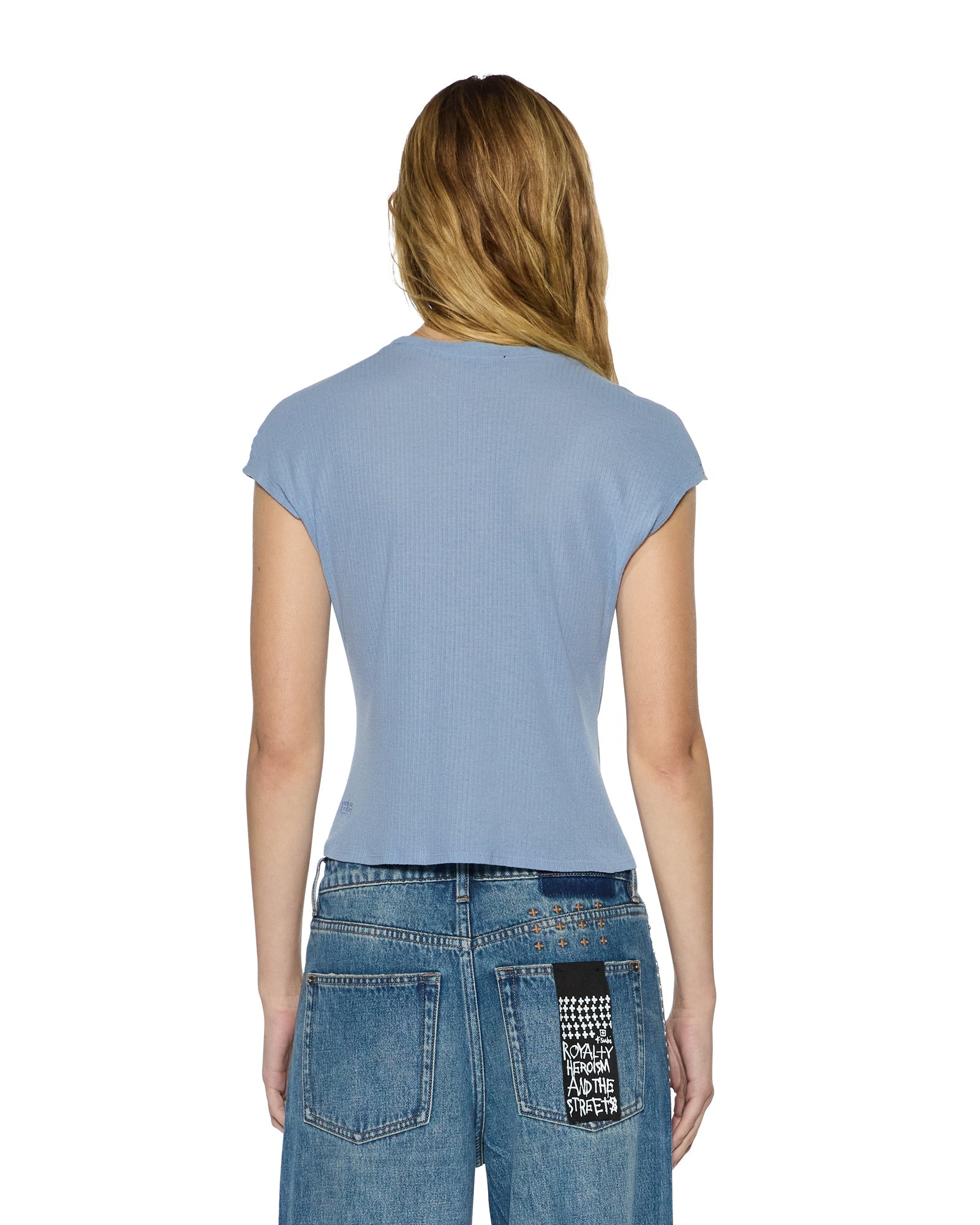 WOMENS  STAPLE SS TEE ICE BLUE SHEER SLIM FASHION TOPS