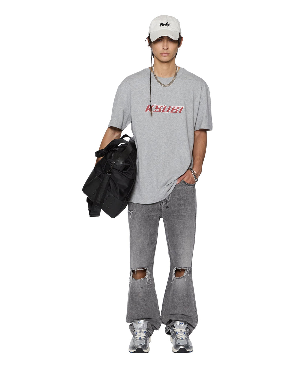 Mens Stinger Biggie Ss Tee Grey Marle Oversized Tees - Grey