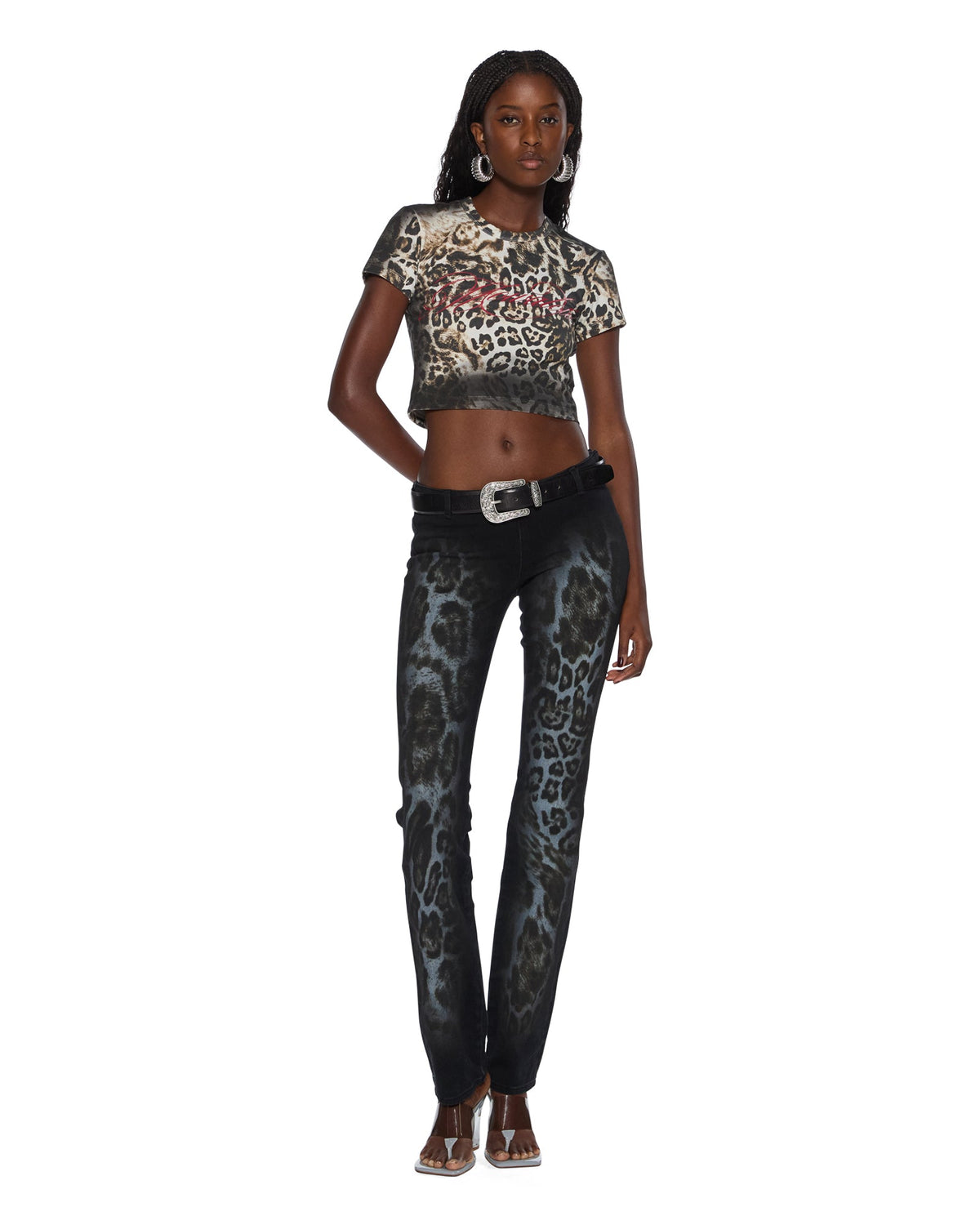Womens Mowalola Jean Black Cheetah Slim Denim Jeans - Black