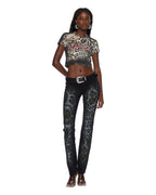 Womens Mowalola Jean Black Cheetah Slim Denim Jeans - Black